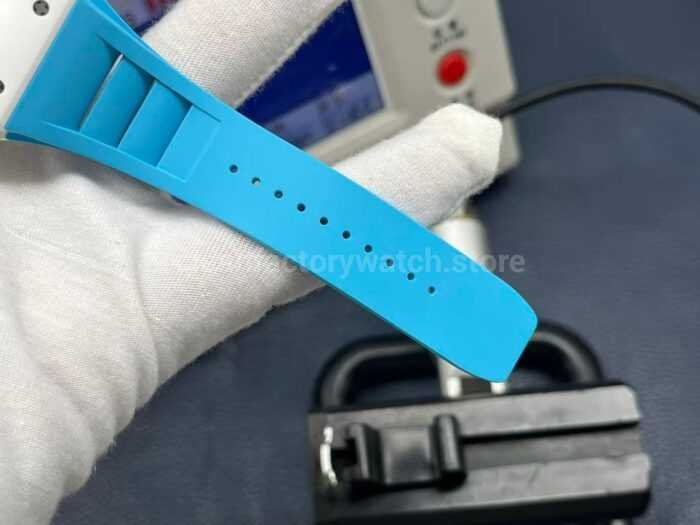 APS Factory Richard Mille RM 055 42.7mm White Ceramic Light Blue Rubber Strap Skeletonized Black Dial - Image 9