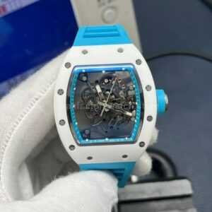 APS Factory Richard Mille RM 055 42.7mm White Ceramic Light Blue Rubber Strap Skeletonized Black Dial