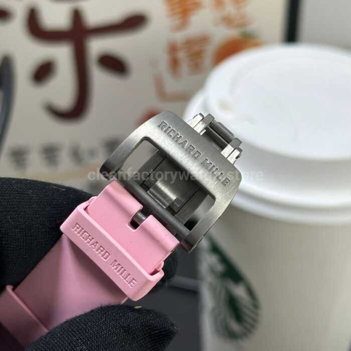 APS Factory Richard Mille RM 055 42.7mm White Ceramic Pink Rubber Strap Skeletonized Black Dial - Image 7