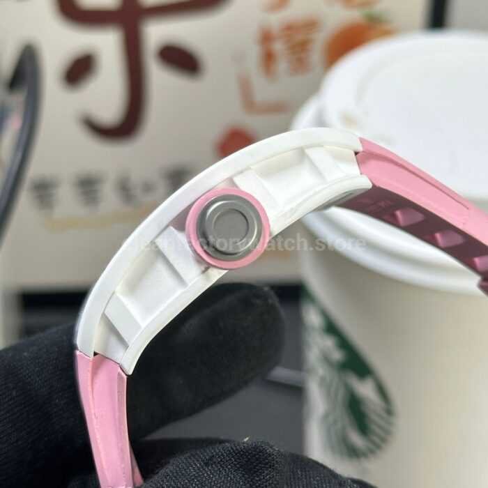 APS Factory Richard Mille RM 055 42.7mm White Ceramic Pink Rubber Strap Skeletonized Black Dial - Image 5