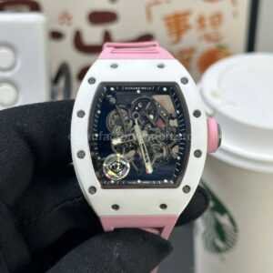 APS Factory Richard Mille RM 055 42.7mm White Ceramic Pink Rubber Strap Skeletonized Black Dial