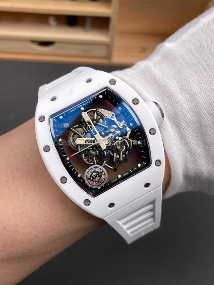 APS Factory Richard Mille RM 055 42.7mm White Ceramic White Rubber Strap Skeletonized Black Dial - Image 4
