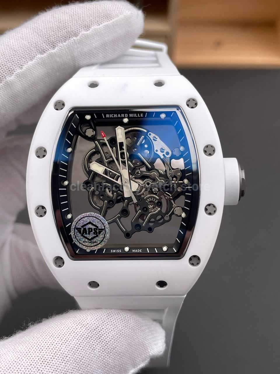 APS Factory Richard Mille RM 055 42.7mm White Ceramic White Rubber Strap Skeletonized Black Dial (6) APS Factory Richard Mille RM 055 42.7mm White Ceramic White Rubber Strap Skeletonized Black Dial - Image 1