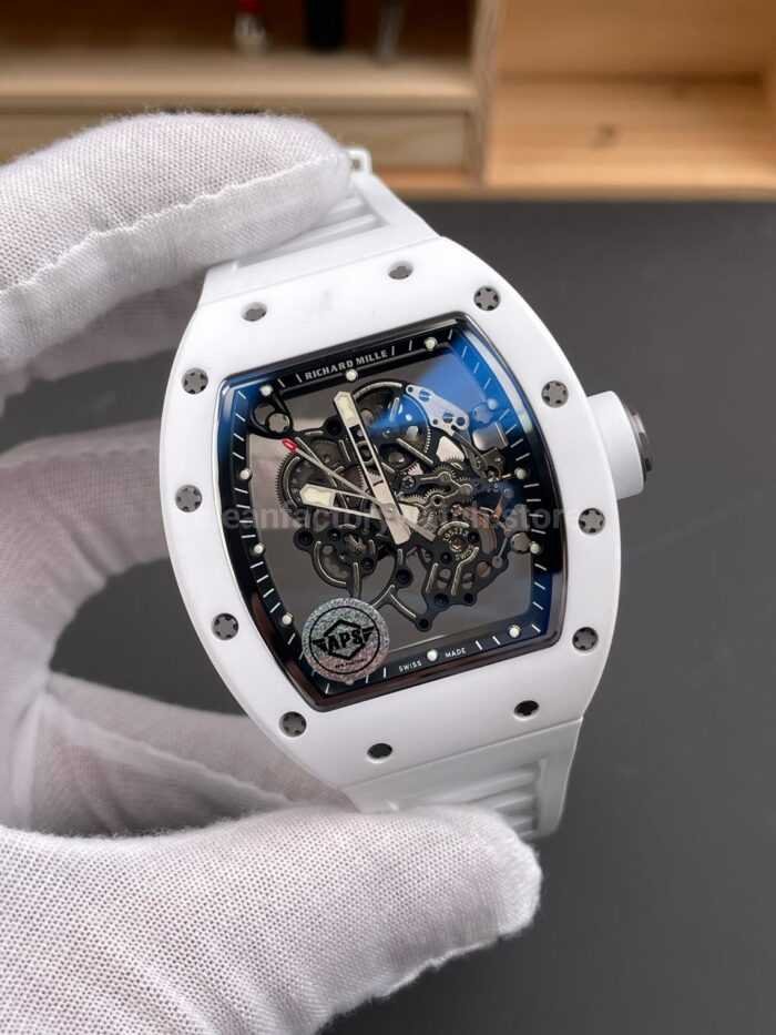 APS Factory Richard Mille RM 055 42.7mm White Ceramic White Rubber Strap Skeletonized Black Dial - Image 3