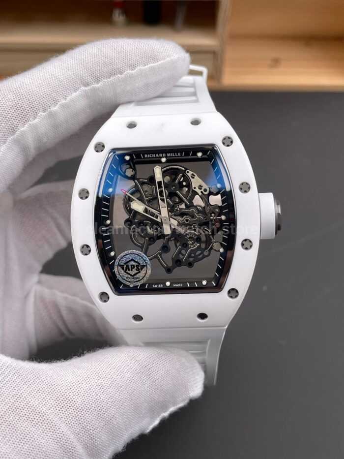 APS Factory Richard Mille RM 055 42.7mm White Ceramic White Rubber Strap Skeletonized Black Dial - Image 2