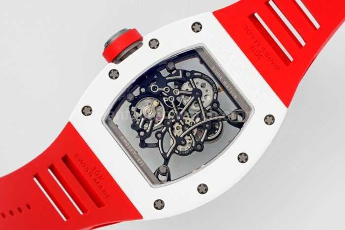 APS Factory Richard Mille RM 055 42.7mm White Ceramic White Rubber Strap Skeletonized Red Dial - Image 8
