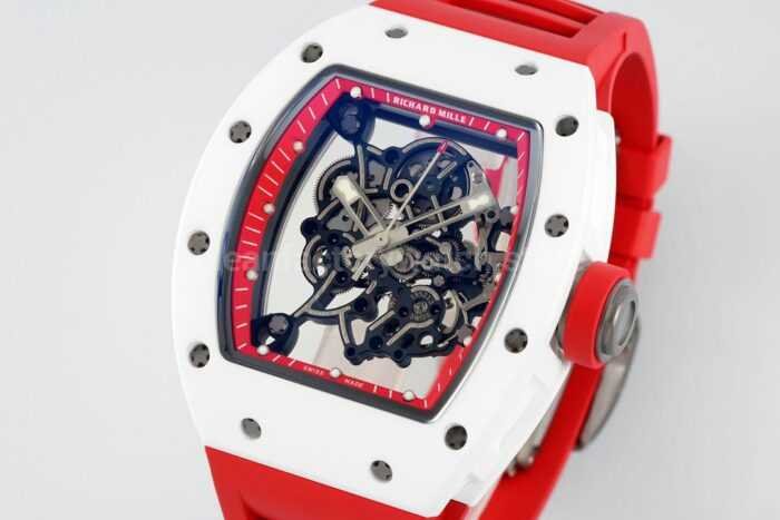 APS Factory Richard Mille RM 055 42.7mm White Ceramic White Rubber Strap Skeletonized Red Dial - Image 4