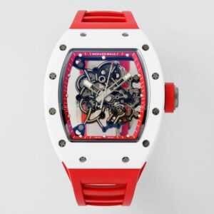 APS Factory Richard Mille RM 055 42.7mm White Ceramic White Rubber Strap Skeletonized Red Dial