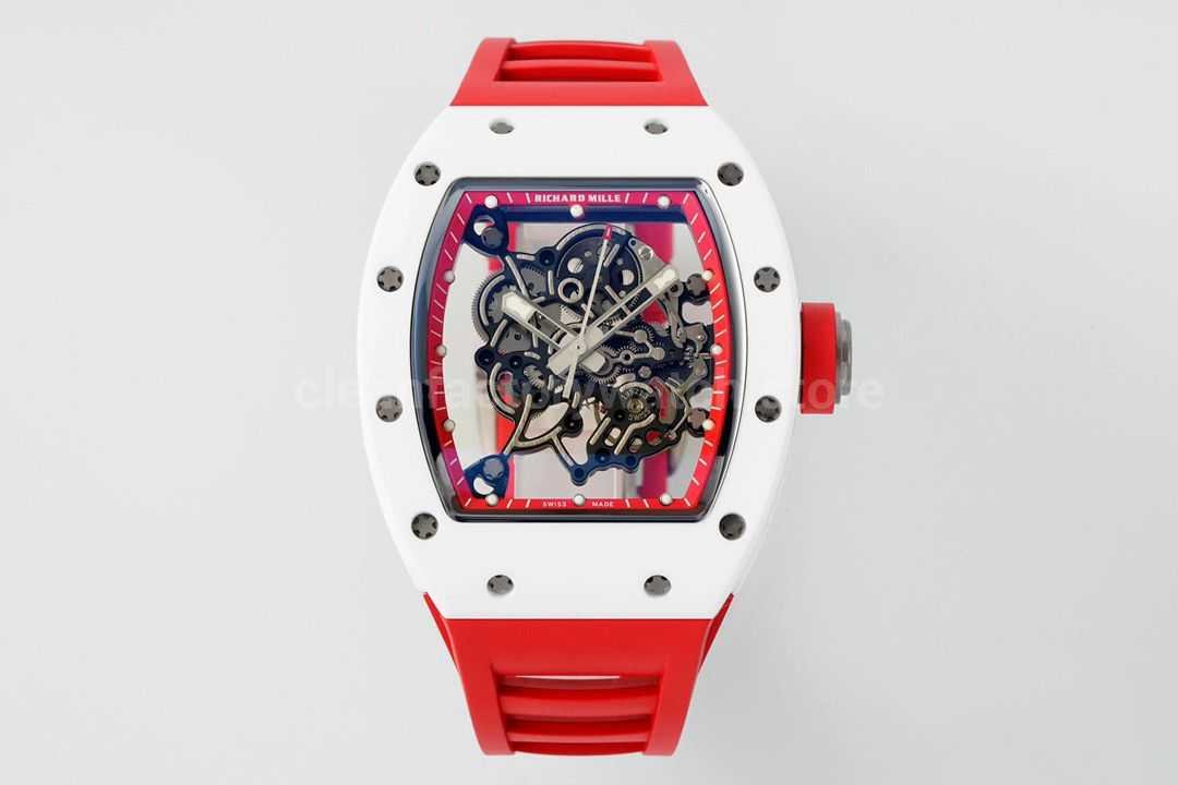 APS Factory Richard Mille RM 055 42.7mm White Ceramic White Rubber Strap Skeletonized Red Dial
