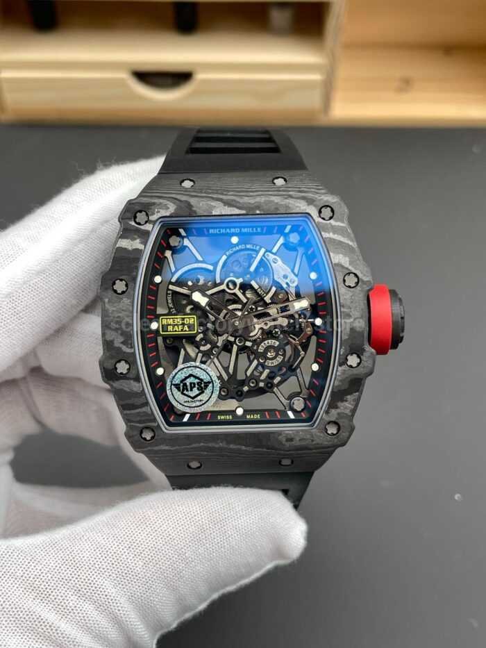 APS Factory Richard Mille RM 35-02 44.5mm Black Carbon Fiber Black Rubber Strap Black Skeletonized Dial - Image 2