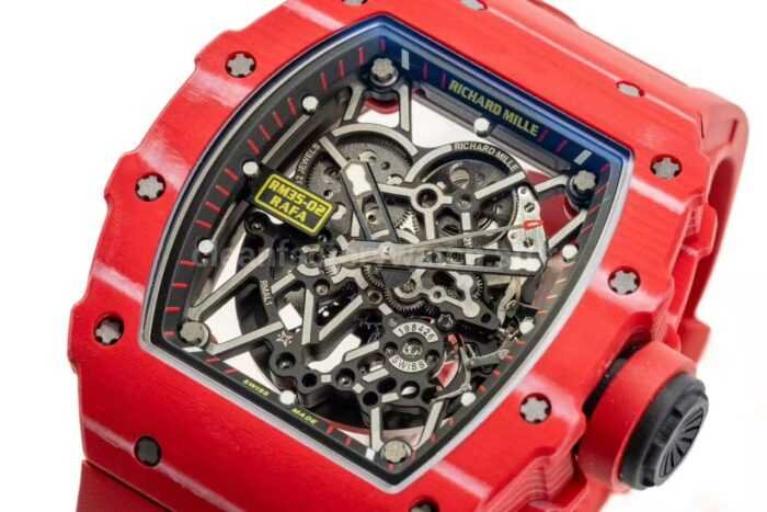 APS Factory Richard Mille RM 35-02 44.5mm Red Carbon Fiber Red Rubber Strap Skeletonized Dial - Image 3
