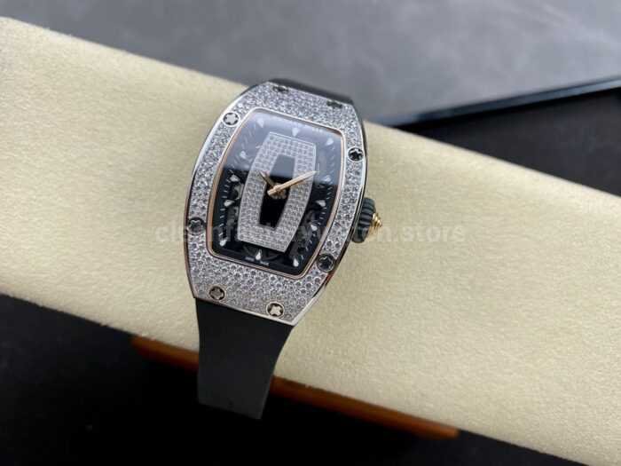BBA Factory Richard Mille RM 07 31.4mm Diamond Bezel Black Rubber Strap Skeletonized Black Dial - Image 4