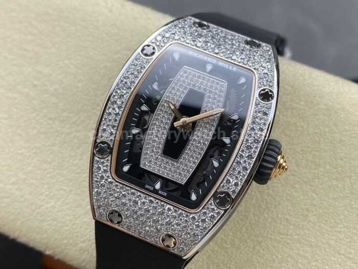 BBA Factory Richard Mille RM 07 31.4mm Diamond Bezel Black Rubber Strap Skeletonized Black Dial - Image 3