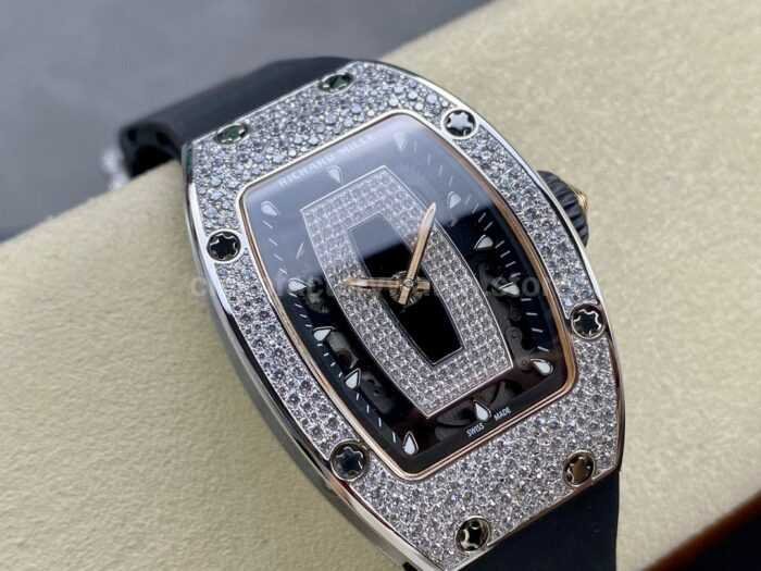 BBA Factory Richard Mille RM 07 31.4mm Diamond Bezel Black Rubber Strap Skeletonized Black Dial - Image 2