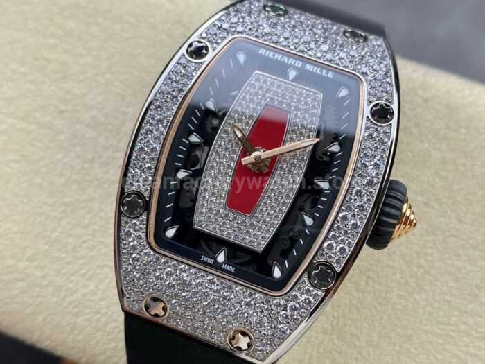 BBA Factory Richard Mille RM 07 31.4mm Diamond Bezel Black Rubber Strap Skeletonized Red Dial - Image 2