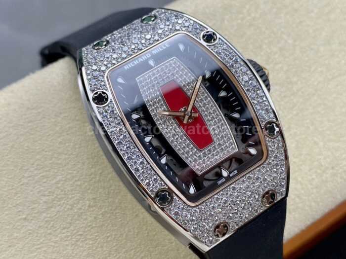 BBA Factory Richard Mille RM 07 31.4mm Diamond Bezel Black Rubber Strap Skeletonized Red Dial - Image 3