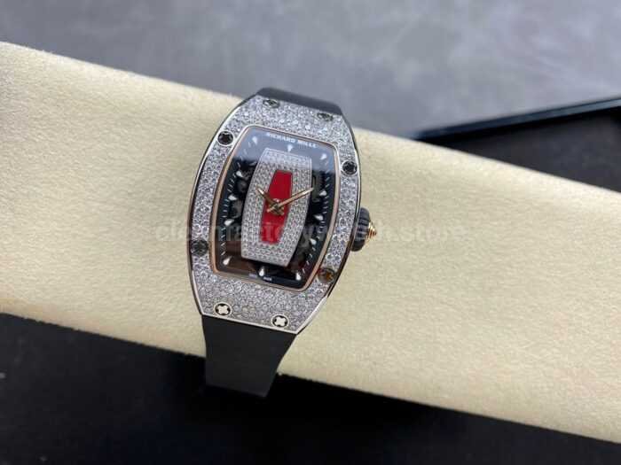 BBA Factory Richard Mille RM 07 31.4mm Diamond Bezel Black Rubber Strap Skeletonized Red Dial - Image 4