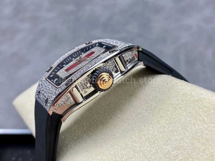 BBA Factory Richard Mille RM 07 31.4mm Diamond Bezel Black Rubber Strap Skeletonized Red Dial - Image 6