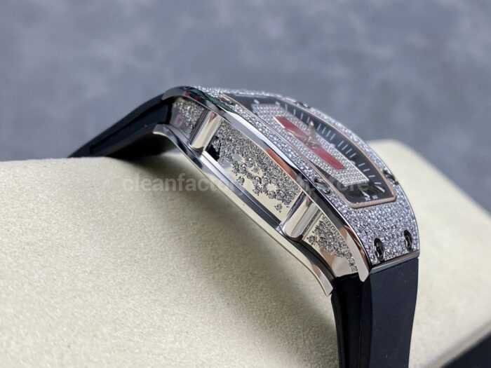 BBA Factory Richard Mille RM 07 31.4mm Diamond Bezel Black Rubber Strap Skeletonized Red Dial - Image 5