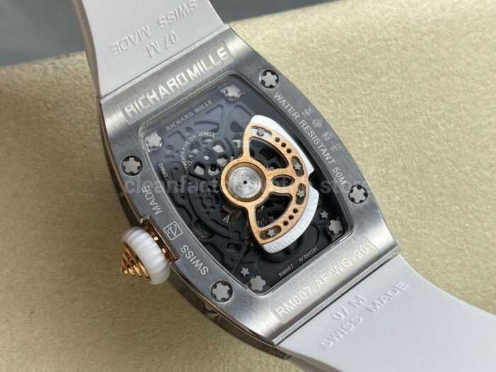 BBA Factory Richard Mille RM 07 31.4mm Diamond Bezel White Rubber Strap Skeletonized Black Dial - Image 7