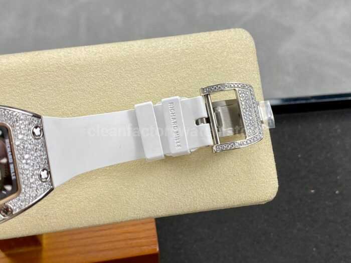 BBA Factory Richard Mille RM 07 31.4mm Diamond Bezel White Rubber Strap Skeletonized Black Dial - Image 8