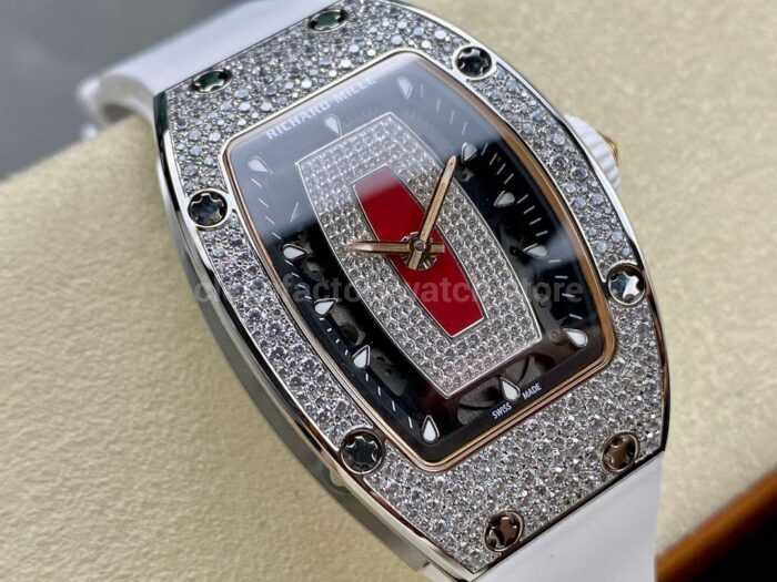 BBA Factory Richard Mille RM 07 31.4mm Diamond Bezel White Rubber Strap Skeletonized Red Dial - Image 2