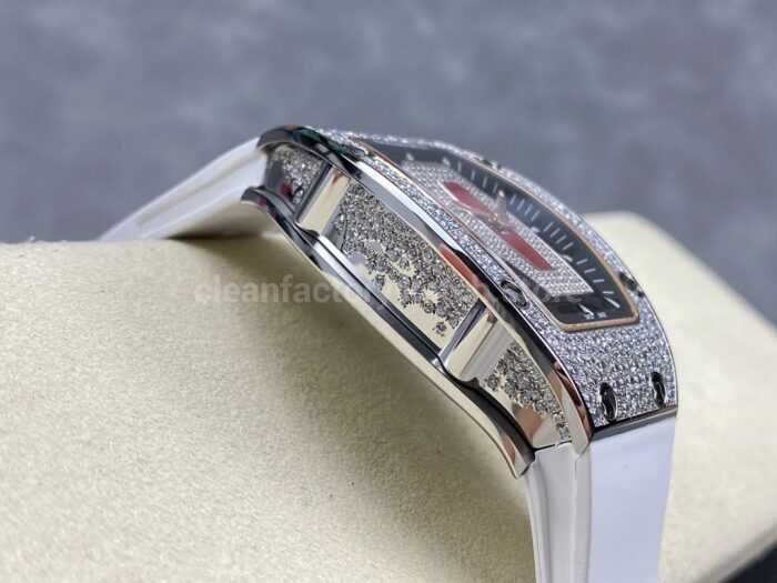 BBA Factory Richard Mille RM 07 31.4mm Diamond Bezel White Rubber Strap Skeletonized Red Dial - Image 5