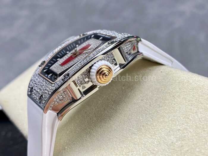 BBA Factory Richard Mille RM 07 31.4mm Diamond Bezel White Rubber Strap Skeletonized Red Dial - Image 6