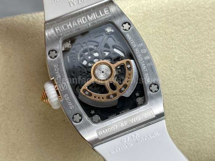 BBA Factory Richard Mille RM 07 31.4mm Diamond Bezel White Rubber Strap Skeletonized Red Dial - Image 7