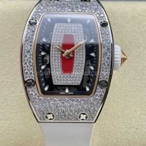 BBA Factory Richard Mille RM 07 31.4mm Diamond Bezel White Rubber Strap Skeletonized Red Dial