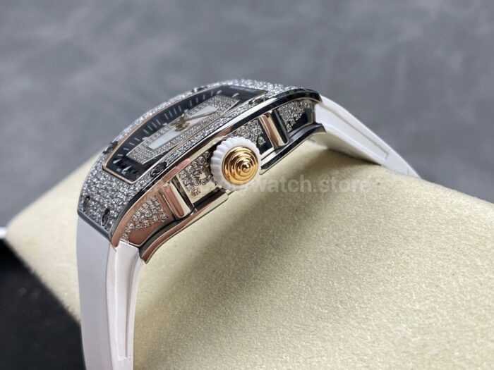 BBA Factory Richard Mille RM 07 31.4mm Diamond Bezel White Rubber Strap Skeletonized White Dial - Image 6