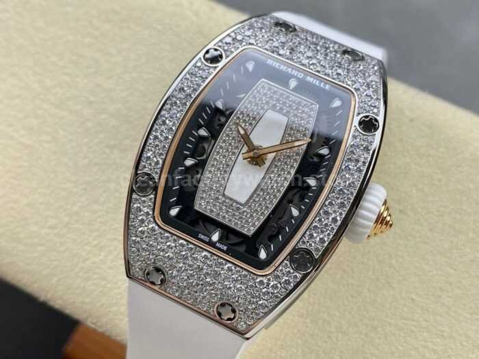 BBA Factory Richard Mille RM 07 31.4mm Diamond Bezel White Rubber Strap Skeletonized White Dial - Image 3