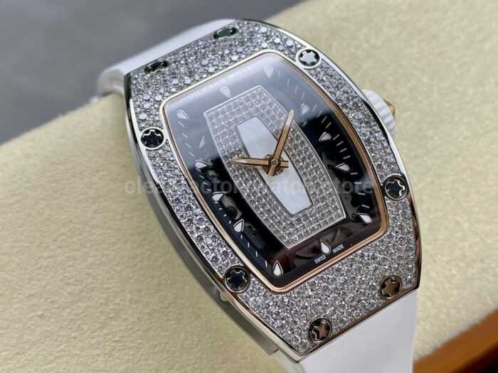 BBA Factory Richard Mille RM 07 31.4mm Diamond Bezel White Rubber Strap Skeletonized White Dial - Image 2