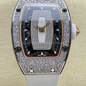 BBA Factory Richard Mille RM 07 31.4mm Diamond Bezel White Rubber Strap Skeletonized White Dial