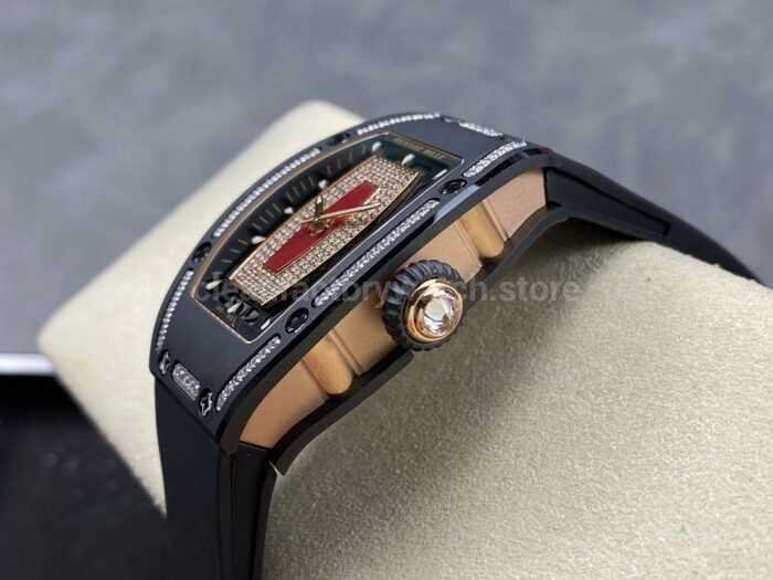 BBA Factory Richard Mille RM 07 31.4mm Diamond Black Ceramic Black Rubber Strap Skeletonized Red Dial - Image 6