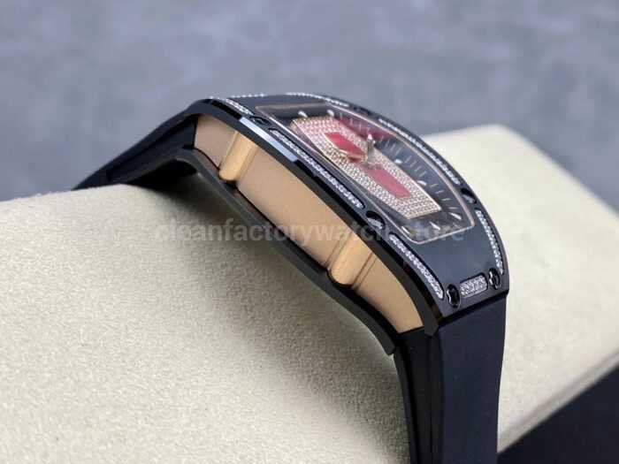 BBA Factory Richard Mille RM 07 31.4mm Diamond Black Ceramic Black Rubber Strap Skeletonized Red Dial - Image 5