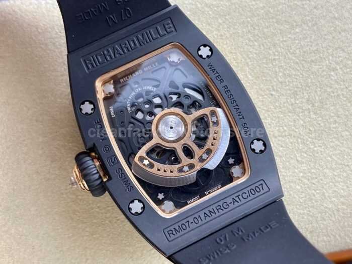 BBA Factory Richard Mille RM 07 31.4mm Diamond Black Ceramic Black Rubber Strap Skeletonized Red Dial - Image 7