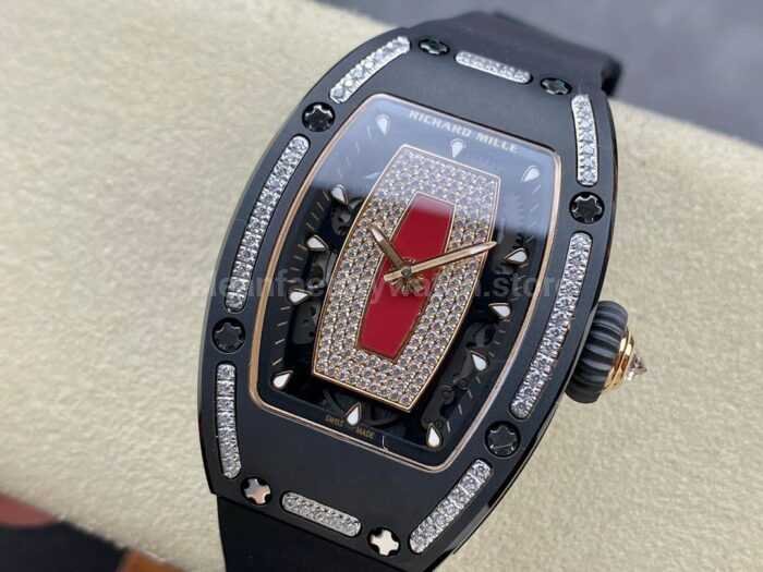BBA Factory Richard Mille RM 07 31.4mm Diamond Black Ceramic Black Rubber Strap Skeletonized Red Dial - Image 3