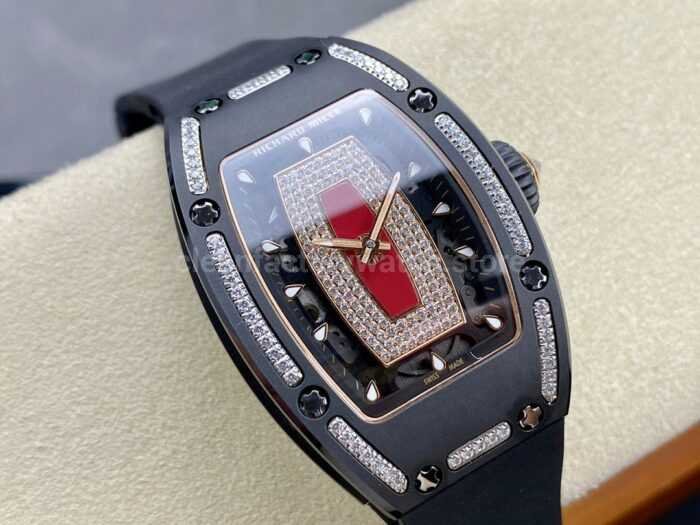 BBA Factory Richard Mille RM 07 31.4mm Diamond Black Ceramic Black Rubber Strap Skeletonized Red Dial - Image 2