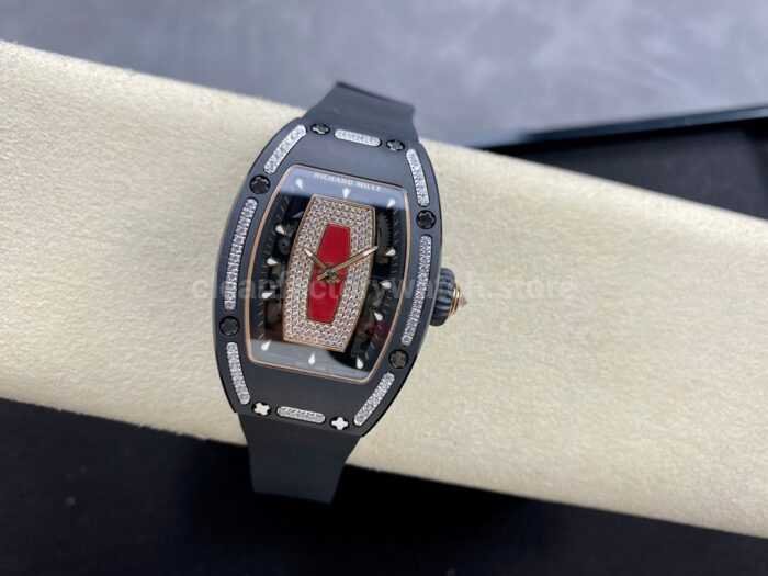 BBA Factory Richard Mille RM 07 31.4mm Diamond Black Ceramic Black Rubber Strap Skeletonized Red Dial - Image 4