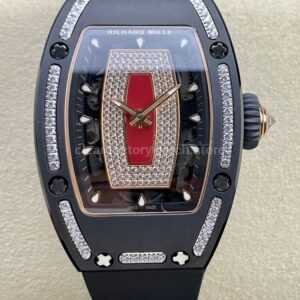 BBA Factory Richard Mille RM 07 31.4mm Diamond Black Ceramic Black Rubber Strap Skeletonized Red Dial