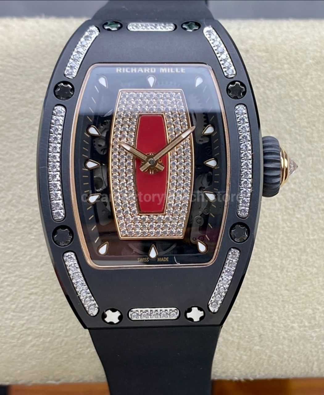 BBA Factory Richard Mille RM 07 31.4mm Diamond Black Ceramic Black Rubber Strap Skeletonized Red Dial (8) BBA Factory Richard Mille RM 07 31.4mm Diamond Black Ceramic Black Rubber Strap Skeletonized Red Dial - Image 1