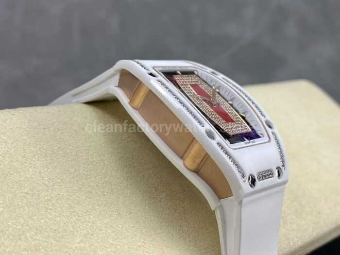 BBA Factory Richard Mille RM 07 31.4mm Diamond White Ceramic White Rubber Strap Skeletonized Red Dial - Image 5