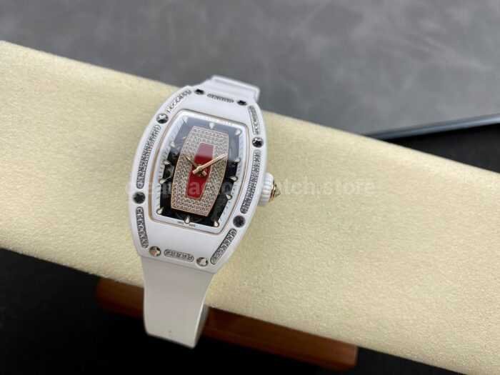 BBA Factory Richard Mille RM 07 31.4mm Diamond White Ceramic White Rubber Strap Skeletonized Red Dial - Image 4
