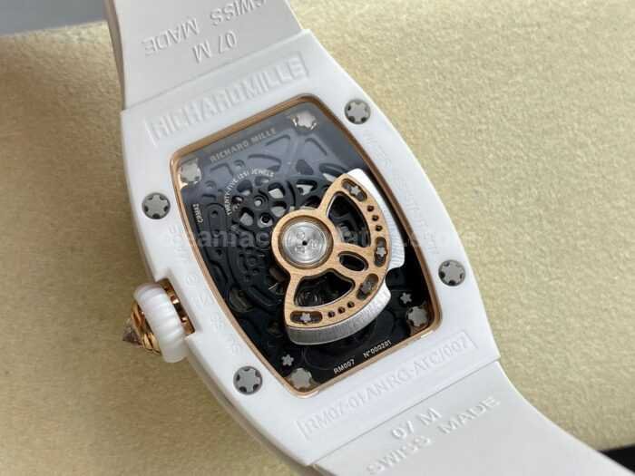 BBA Factory Richard Mille RM 07 31.4mm Diamond White Ceramic White Rubber Strap Skeletonized Red Dial - Image 7