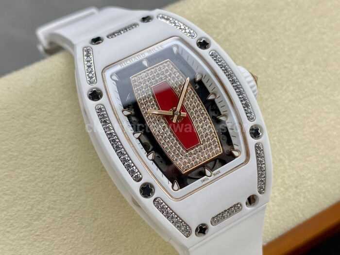 BBA Factory Richard Mille RM 07 31.4mm Diamond White Ceramic White Rubber Strap Skeletonized Red Dial - Image 2