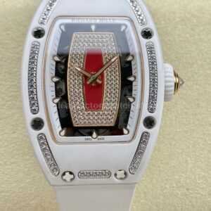 BBA Factory Richard Mille RM 07 31.4mm Diamond White Ceramic White Rubber Strap Skeletonized Red Dial