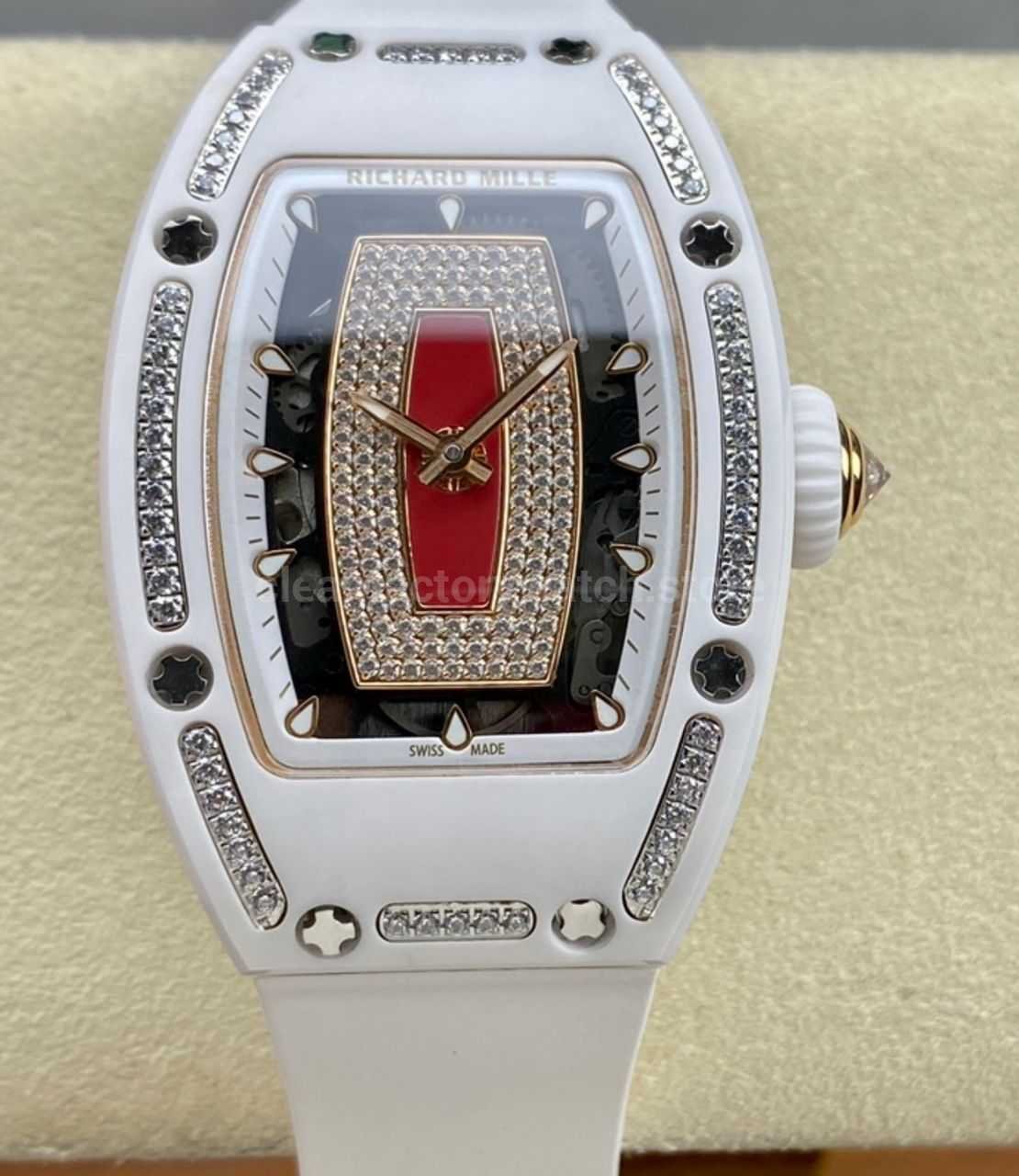 BBA Factory Richard Mille RM 07 31.4mm Diamond White Ceramic White Rubber Strap Skeletonized Red Dial (7) BBA Factory Richard Mille RM 07 31.4mm Diamond White Ceramic White Rubber Strap Skeletonized Red Dial - Image 1