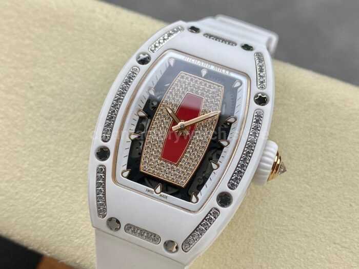 BBA Factory Richard Mille RM 07 31.4mm Diamond White Ceramic White Rubber Strap Skeletonized Red Dial - Image 3