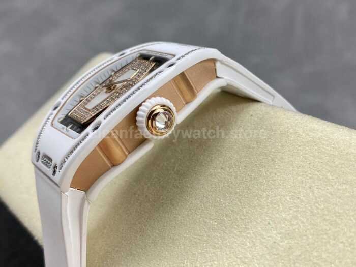 BBA Factory Richard Mille RM 07 31.4mm Diamond White Ceramic White Rubber Strap Skeletonized White Dial - Image 6